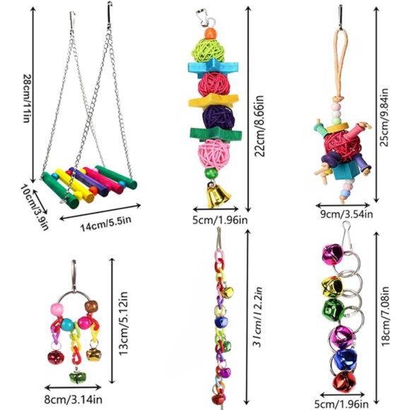 8 Pcs Parakeet Cockatiel Bird Toys, Hanging Bell Pet Bird Cage Hammock Swing Toy - Picture 5 of 7